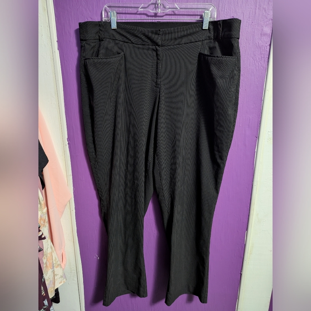 💜 Lane Bryant The Lena Black White Pin Stripe Straight Trousers Pockets 18 2X